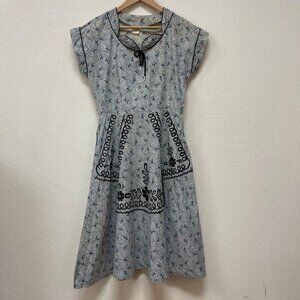 Vtg 50s Styled By Loralyn Blue Floral Cotton Dress Sz Medium